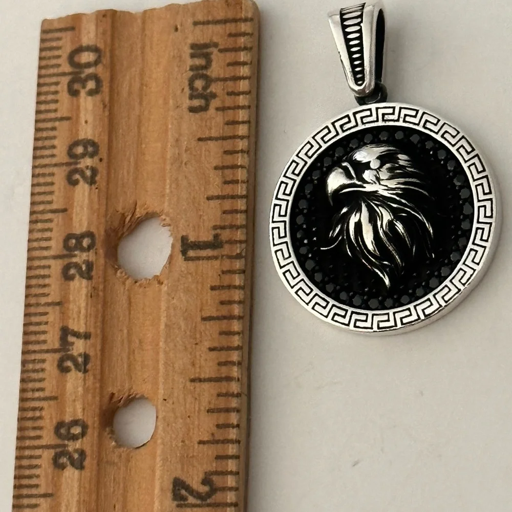 925 Silver eagle pendant with black cubic zirconia cz stones